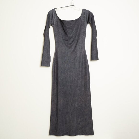 Zara Bodycon Dress Knit Off The Shoulder Fitted Ombre Charcoal Brown - Picture 5 of 12